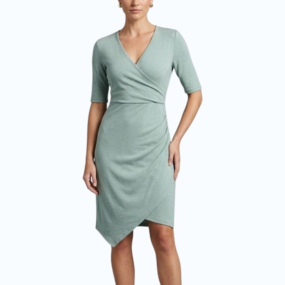 41 Hawthorn Blaise Ribbed Knit Dress Sage Green Faux Wrap Women Size M NWT